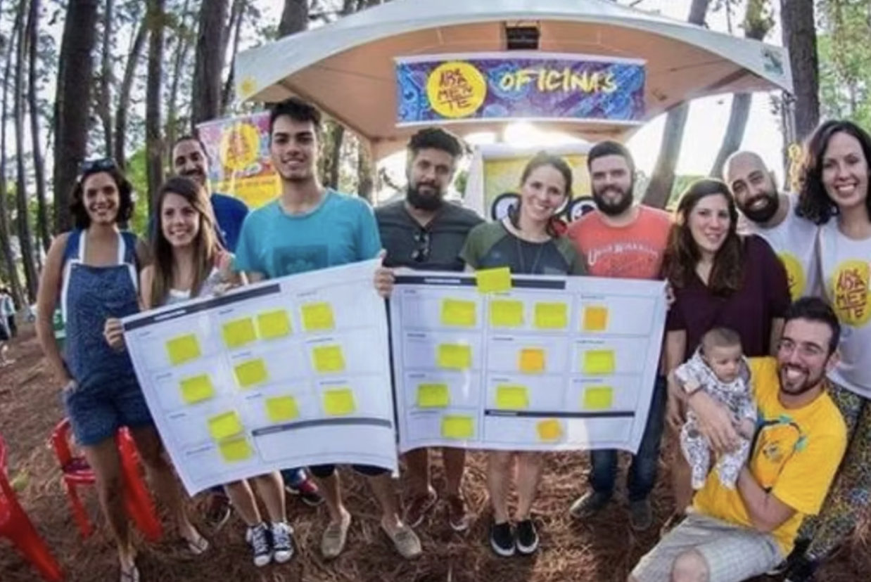 Outdoor team workshop with design boards